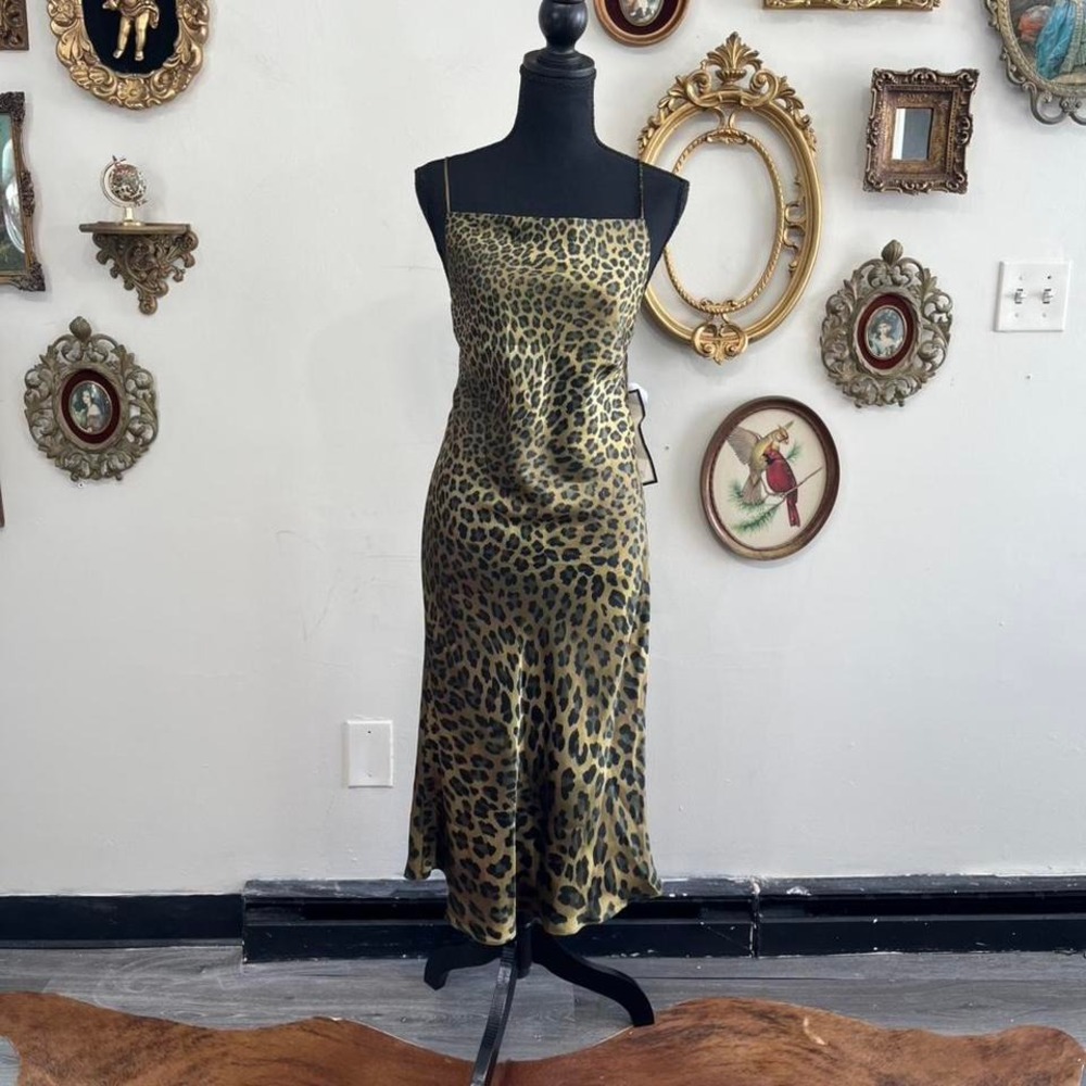 Vintage Y2K A.B.S. Allen Schwartz Leopard Print Slip Dress
